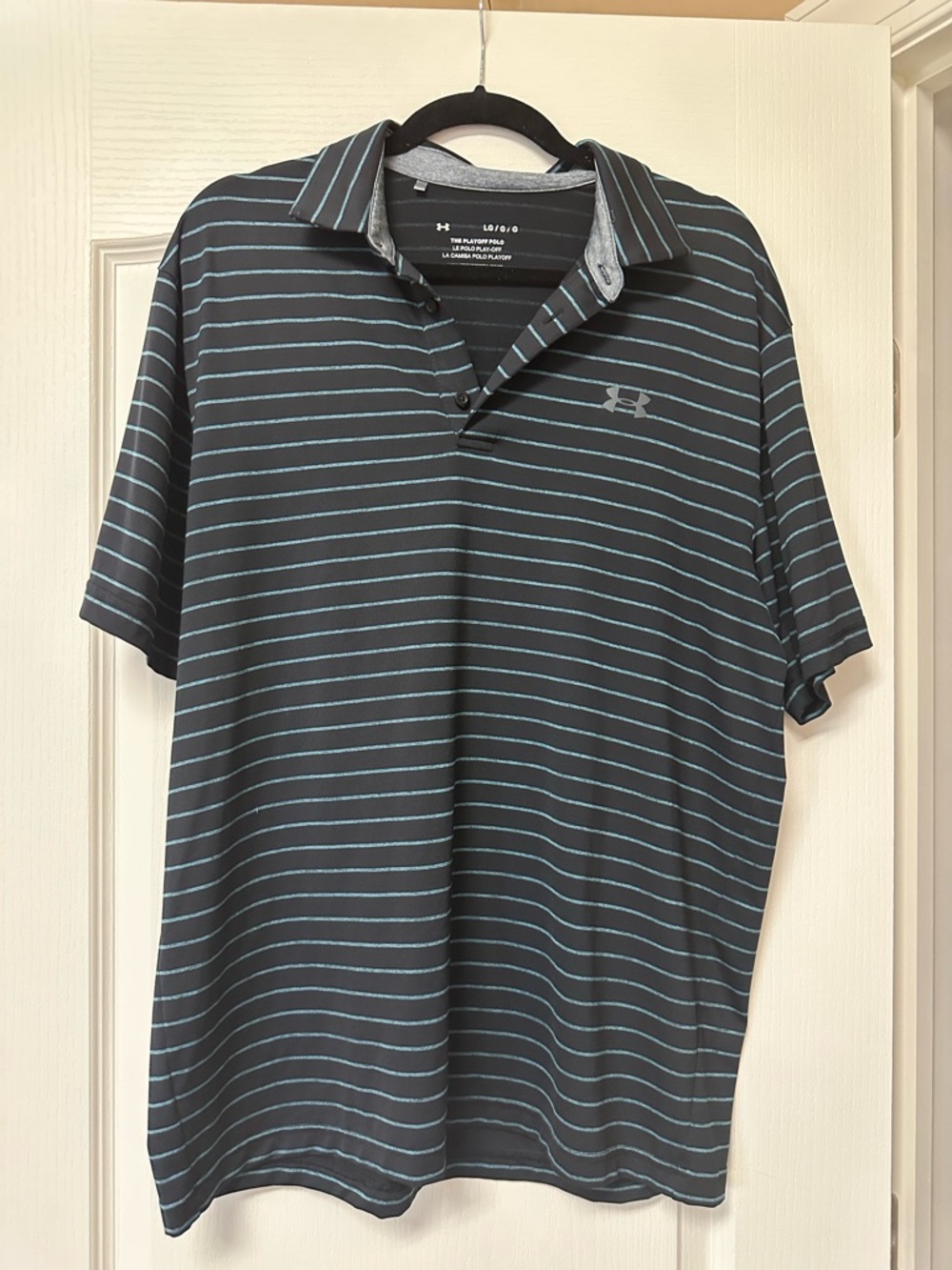 Under Armour Men’s Black Polo with Light Blue Stripes
